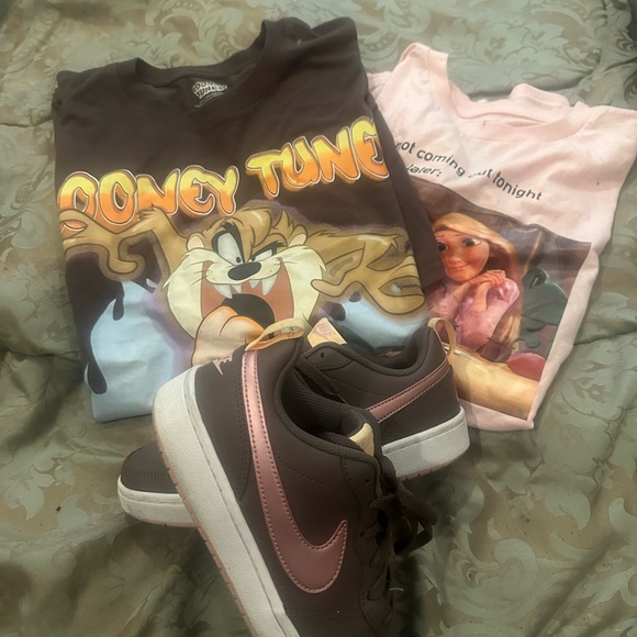 Nike Other - Nike Brown Sneakers with Pink Swoosh - 2 matching graphic tees